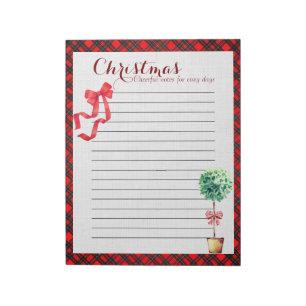 Festive Botanical Rustic Christmas Plaid Red Bow Notepad