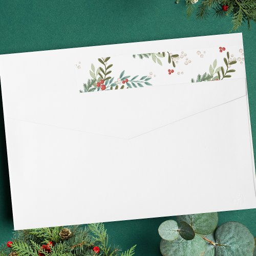 Festive Botanical White Christmas Return Address Wrap Around Label