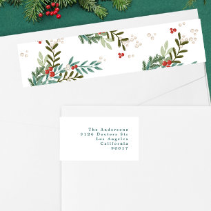 Festive Botanical White Christmas Return Address Wrap Around Label