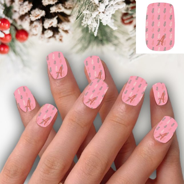 Festive Botanicals Pink Custom Monogram Minx Nail Art (Creator Uploaded)