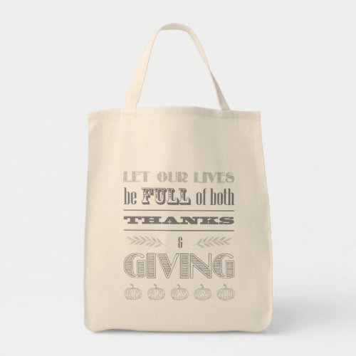 Festive Both Thanks and Giving Typography Pumpkin Tote Bag