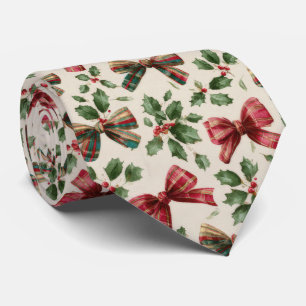 Festive Bow and Holly Christmas Pattern  Neck Tie