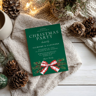 Festive Bow Green Corporate Christmas Party Invitation