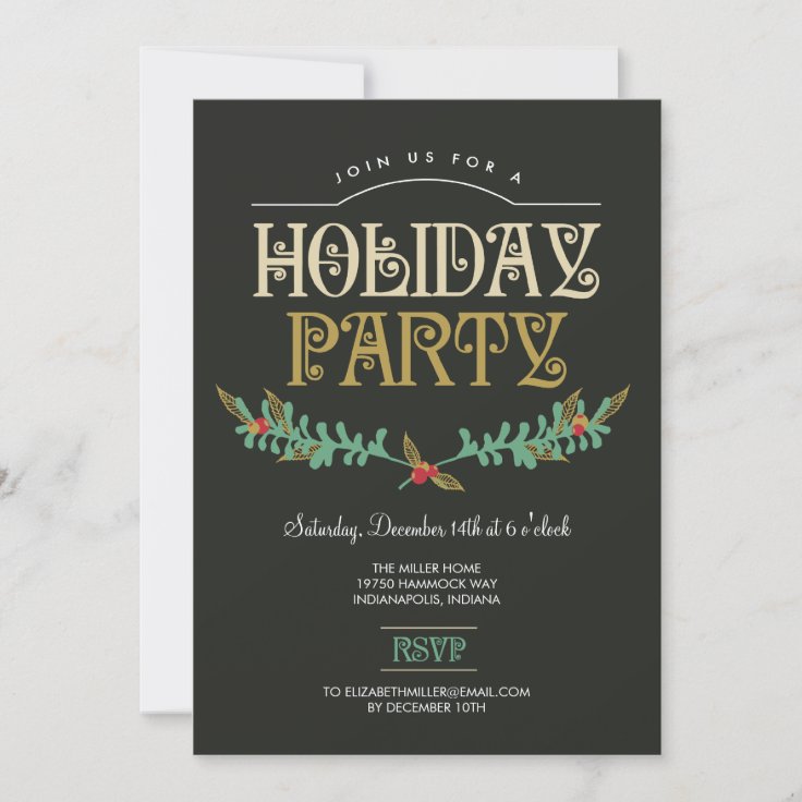 Festive Branches Holiday Party Invitation | Zazzle