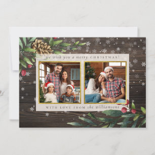 Festive Branches   Wood & Gold Christmas Photo Holiday Card