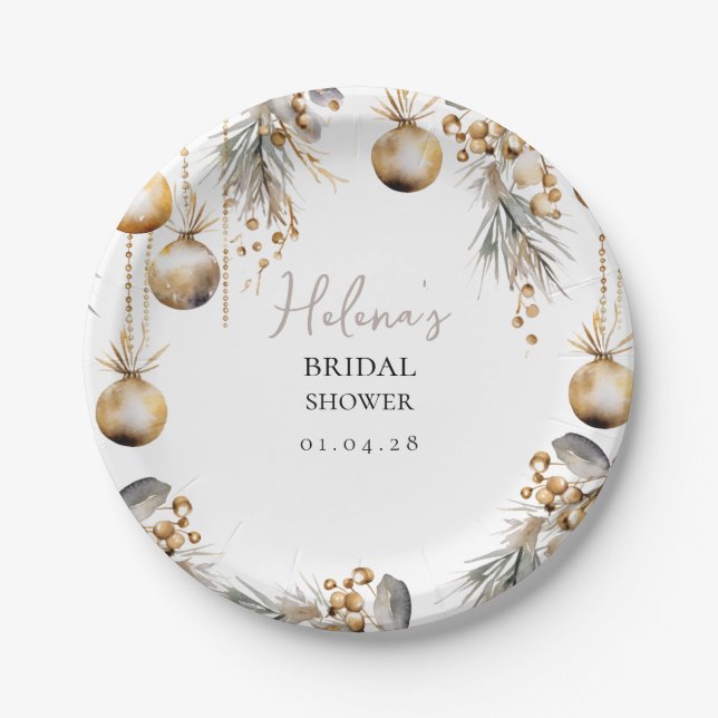 Festive Bridal Paper Plate | Holly Christmas Theme (Front)