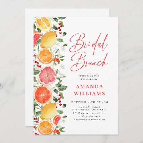 Festive Bright Floral Citrus Slice Bridal Brunch Invitation