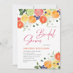 Festive Bright Floral Citrus Slice Bridal Shower Invitation