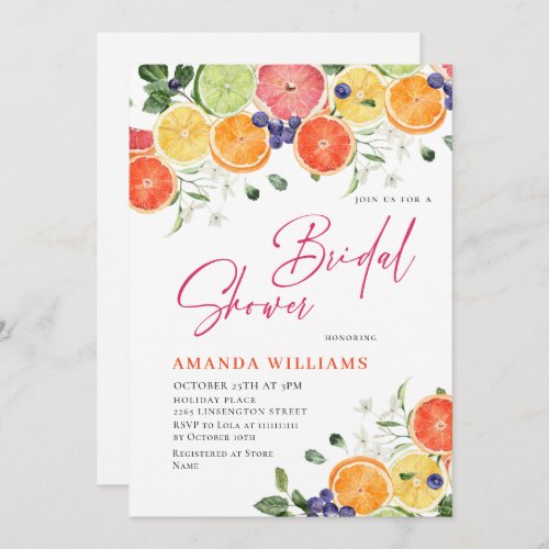 Festive Bright Floral Citrus Slice Bridal Shower Invitation