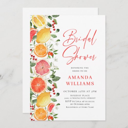 Festive Bright Floral Citrus Slice Bridal Shower Invitation