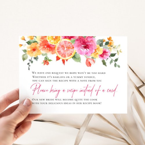 Festive Bright Flower Citrus Bridal Recipe Request Enclosure Card