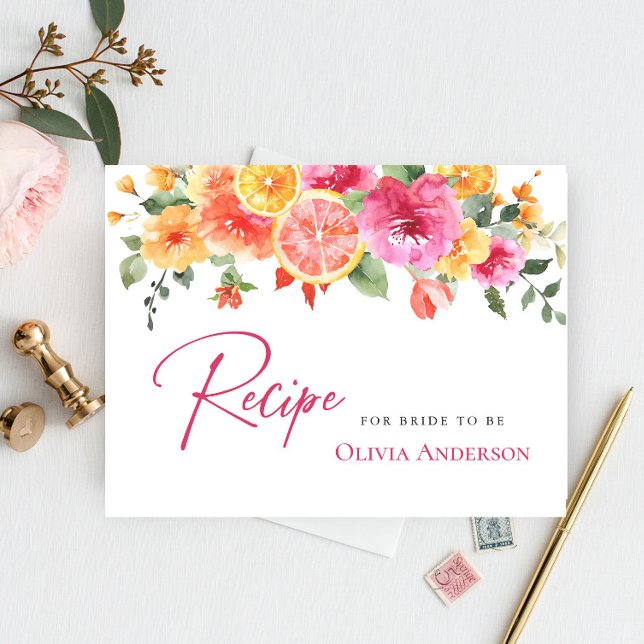 Festive Bright Flowers Citrus Bridal Recipe Card (Creator Uploaded)