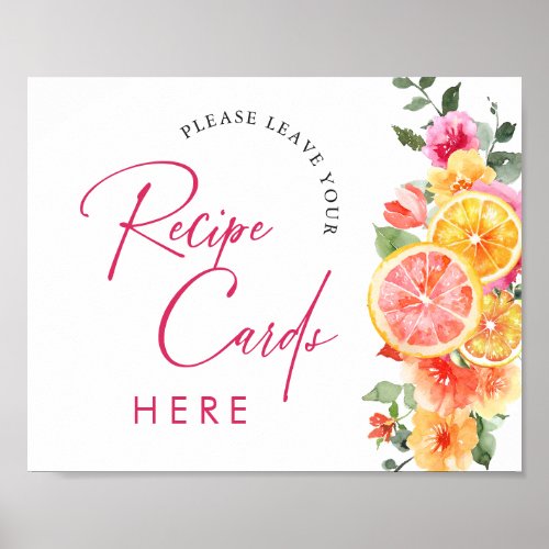 Festive Bright Flowers Citrus Bridal Recipe Card Poster