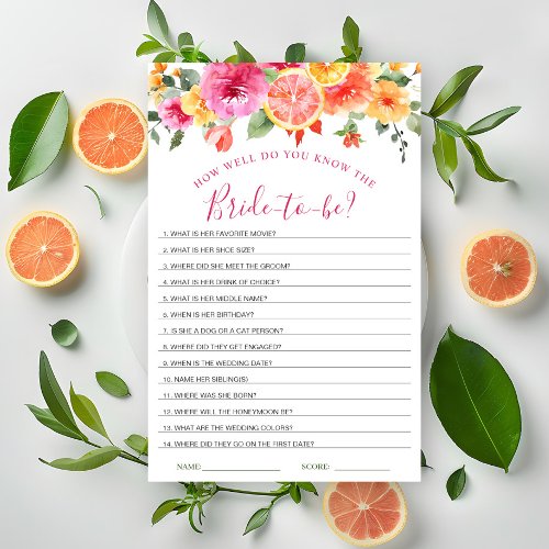 Festive Bright Flowers Citrus Bridal Shower Game