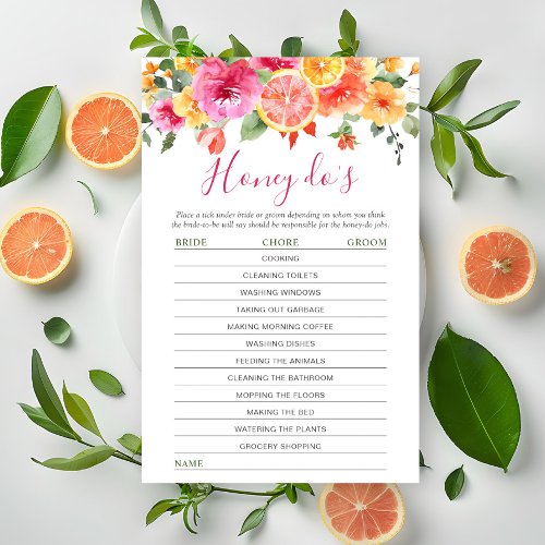 Festive Bright Flowers Citrus Bridal Shower Game