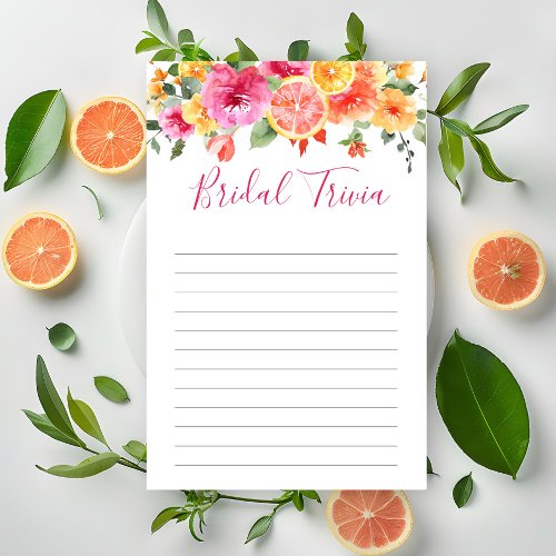 Festive Bright Flowers Citrus Bridal Shower Game