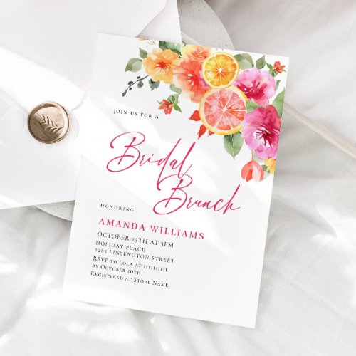 Festive Bright Flowers Floral Citrus Bridal Brunch Invitation