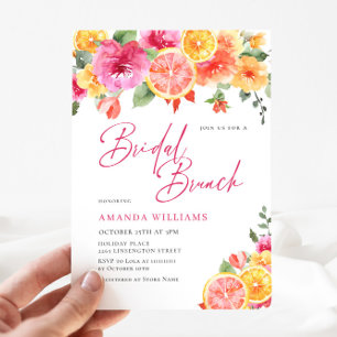 Festive Bright Flowers Floral Citrus Bridal Brunch Invitation