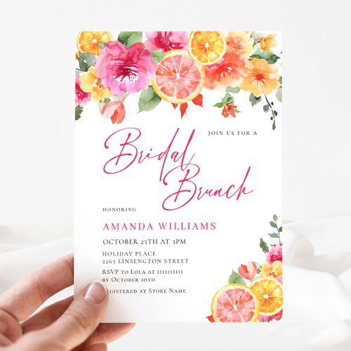 Festive Bright Flowers Floral Citrus Bridal Brunch Invitation