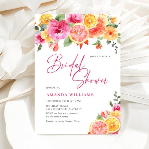 Festive Bright Flowers Floral Citrus Bridal Shower Invitation