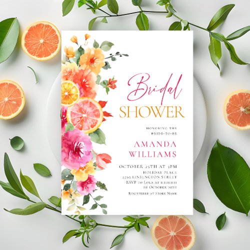 Festive Bright Flowers Floral Citrus Bridal Shower Invitation