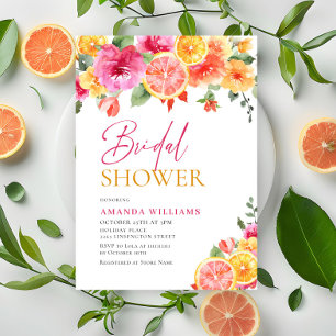 Festive Bright Flowers Floral Citrus Bridal Shower Invitation