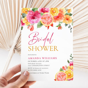 Festive Bright Flowers Floral Citrus Bridal Shower Invitation