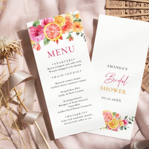 Festive Bright Flowers Floral Citrus Bridal Shower Menu