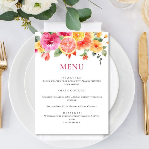 Festive Bright Flowers Floral Citrus Bridal Shower Menu