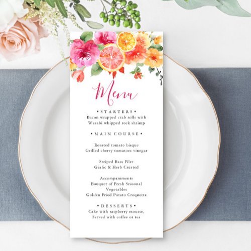 Festive Bright Flowers Floral Citrus Bridal Shower Menu