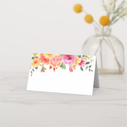 Festive Bright Flowers Floral Citrus Bridal Shower Place Card