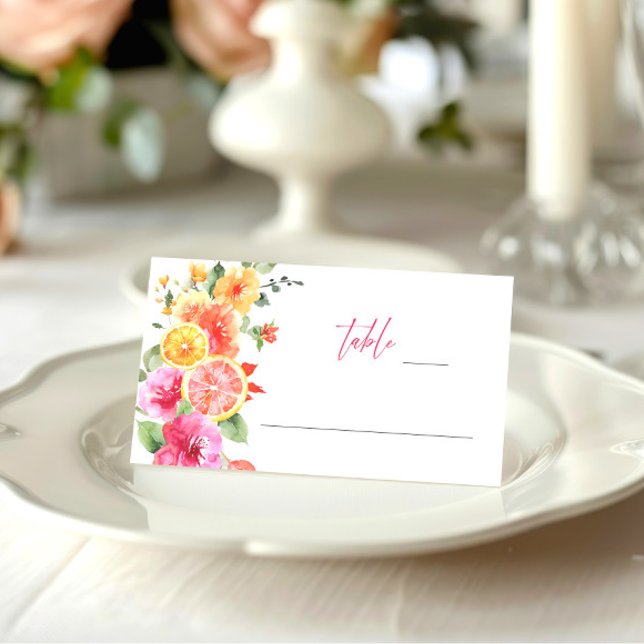 Festive Bright Flowers Floral Citrus Bridal Shower Place Card (Creator Uploaded)