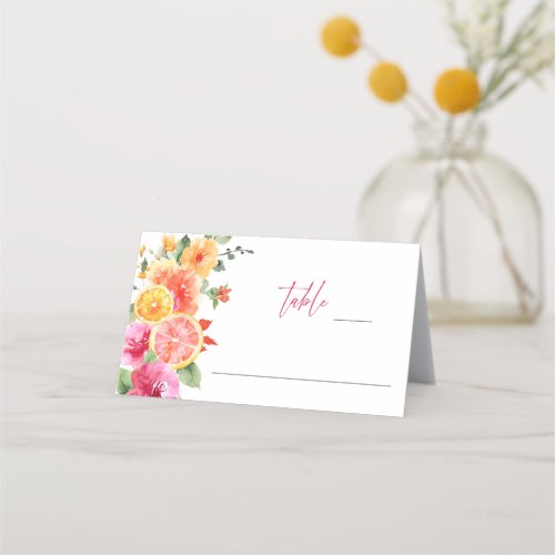 Festive Bright Flowers Floral Citrus Bridal Shower Place Card