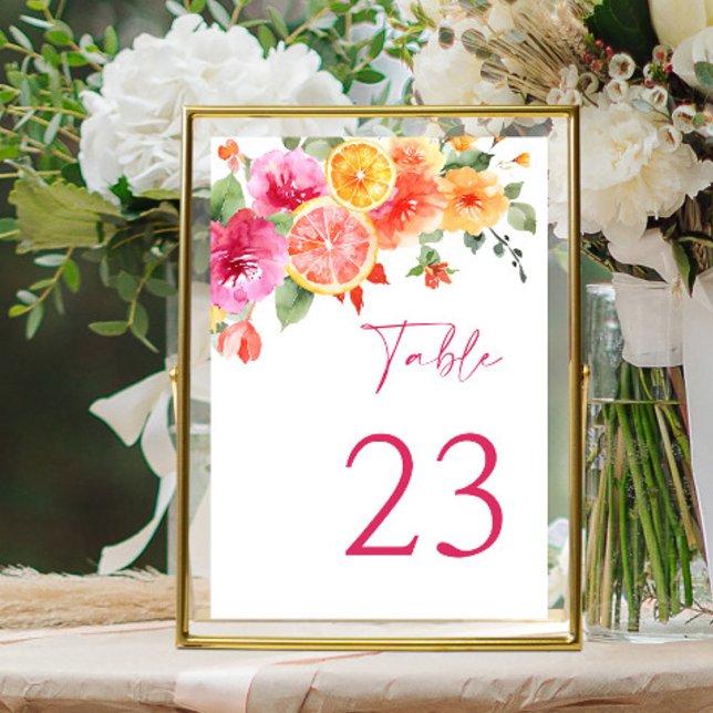 Festive Bright Flowers Floral Citrus Bridal Shower Table Number (Creator Uploaded)