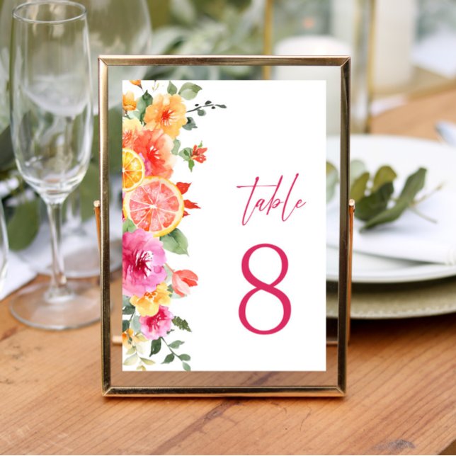 Festive Bright Flowers Floral Citrus Bridal Shower Table Number (Creator Uploaded)