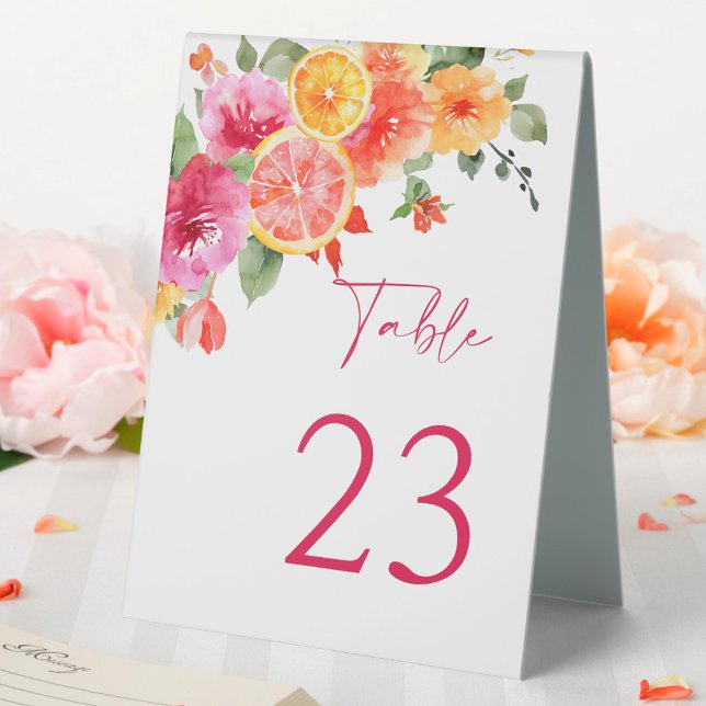 Festive Bright Flowers Floral Citrus Bridal Shower Table Tent (Creator Uploaded)