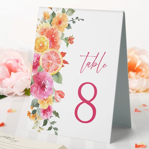 Festive Bright Flowers Floral Citrus Bridal Shower Table Tent Sign