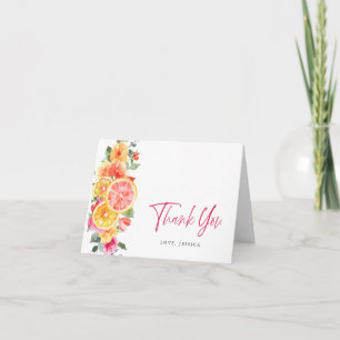 Festive Bright Flowers Floral Citrus Letterpress Thank You Card