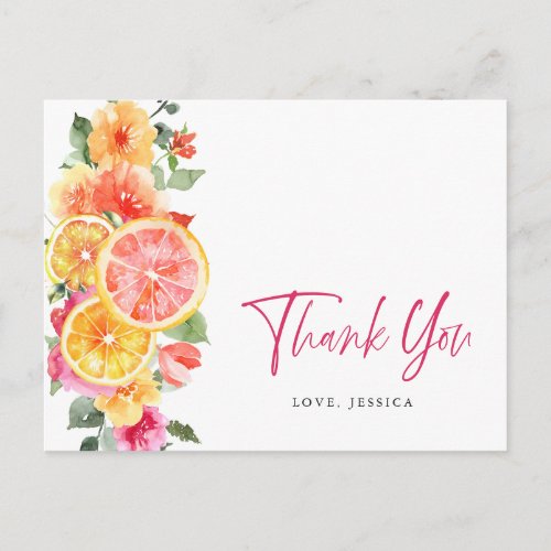 Festive Bright Flowers Floral Citrus Thank You Postcard