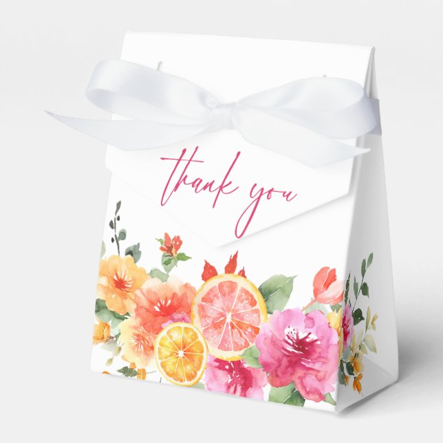 Festive Bright Flowers Slice Citrus Bridal Shower Favor Boxes (Front Side)