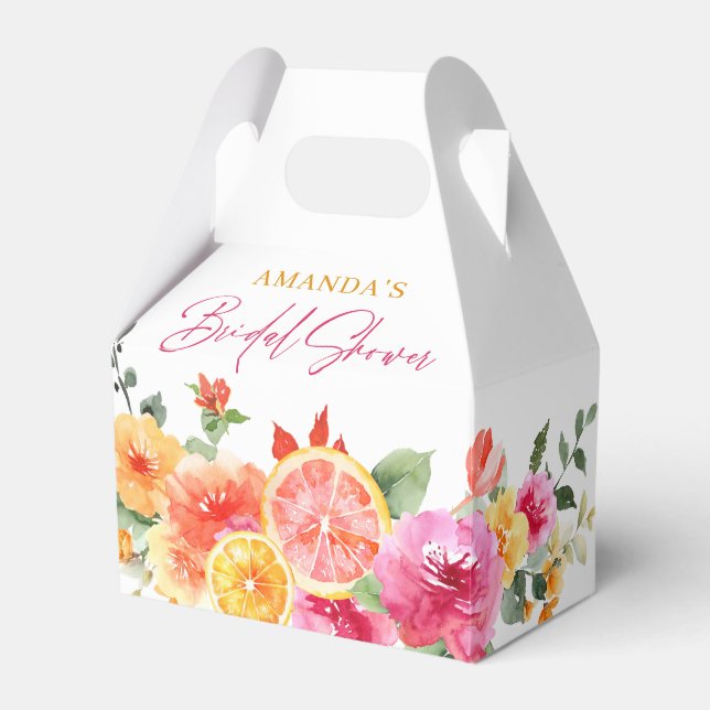 Festive Bright Flowers Slice Citrus Bridal Shower Favor Boxes (Front Side)