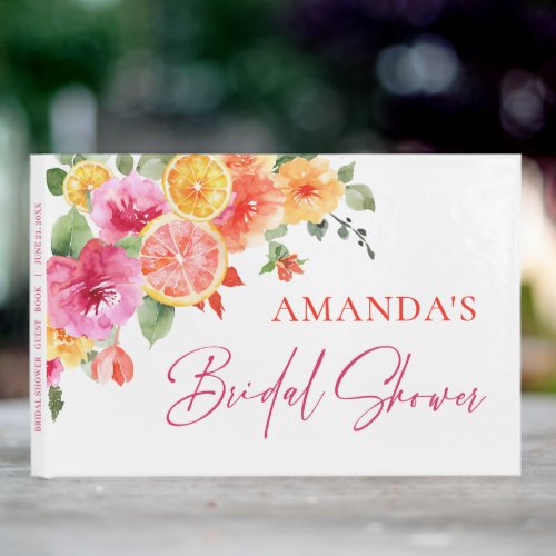 Festive Bright Flowers Slice Citrus Bridal Shower Guest Book
