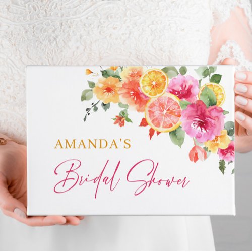 Festive Bright Flowers Slice Citrus Bridal Shower Guest Book