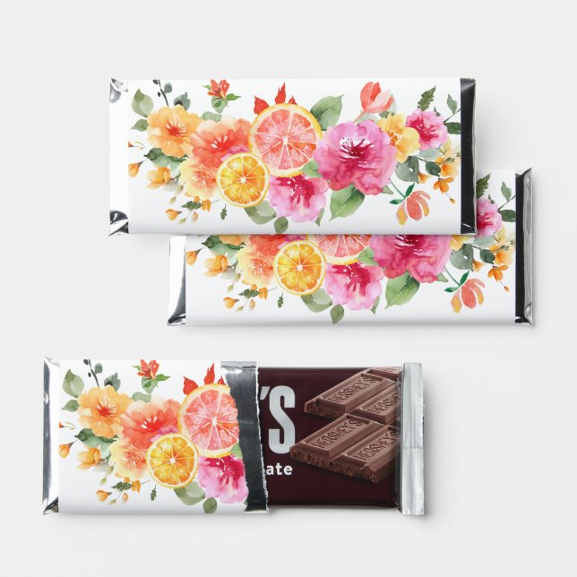 Festive Bright Flowers Slice Citrus Bridal Shower Hershey Bar Favors (Front)