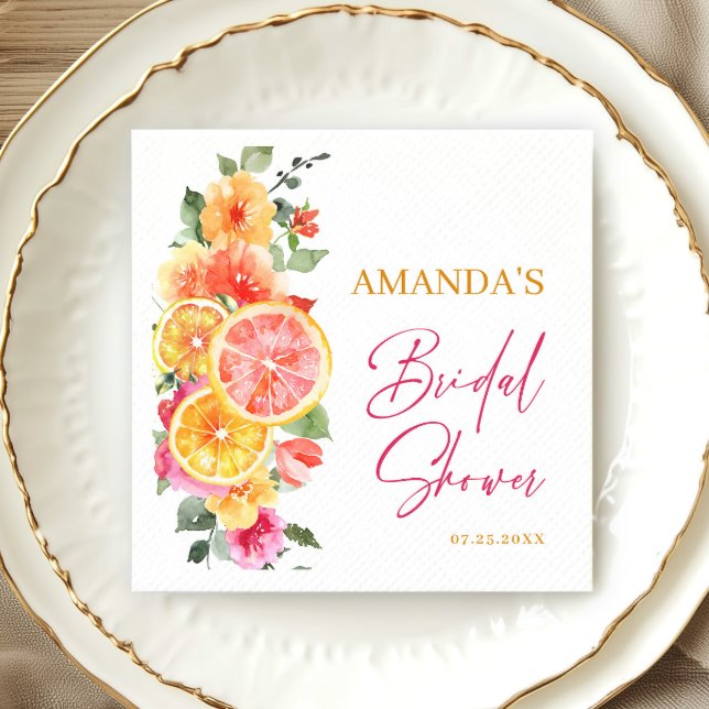 Festive Bright Flowers Slice Citrus Bridal Shower Napkins (Creator Uploaded)