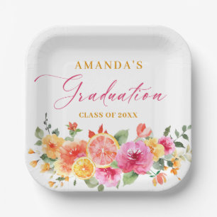 Festive Bright Flowers Slice Citrus Graduation Paper Plates