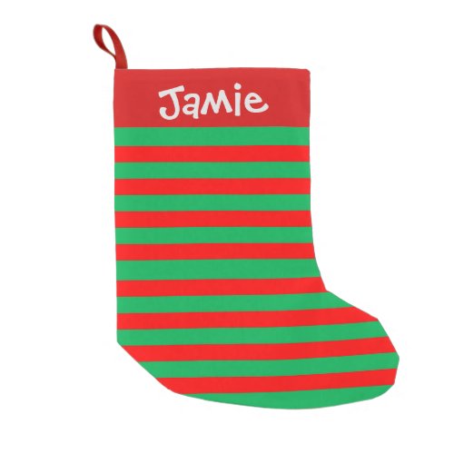 Festive Bright Red and Green Stripes Small Christmas Stocking