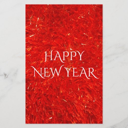 Festive Bright Red Color Happy New Year Text Stationery