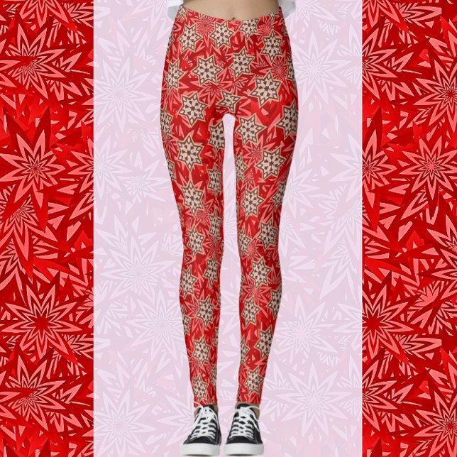 Festive Bright Red Stars Happy Holiday Leggings (Creator Uploaded)