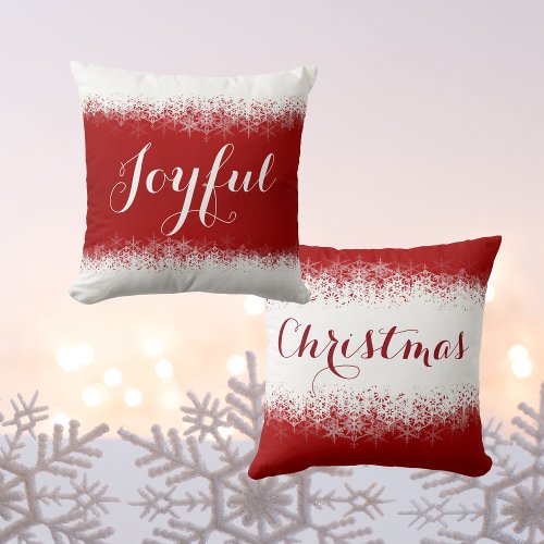 Festive Bright Red  White Snowflake Throw Pillo Throw Pillow